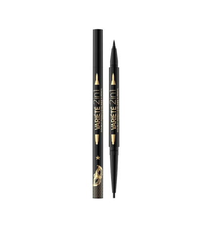 Delineador de ojos doble efecto 2 en 1. Líquido de precisión + lápiz de ojos automático suave. Variete (negro) - Eveline