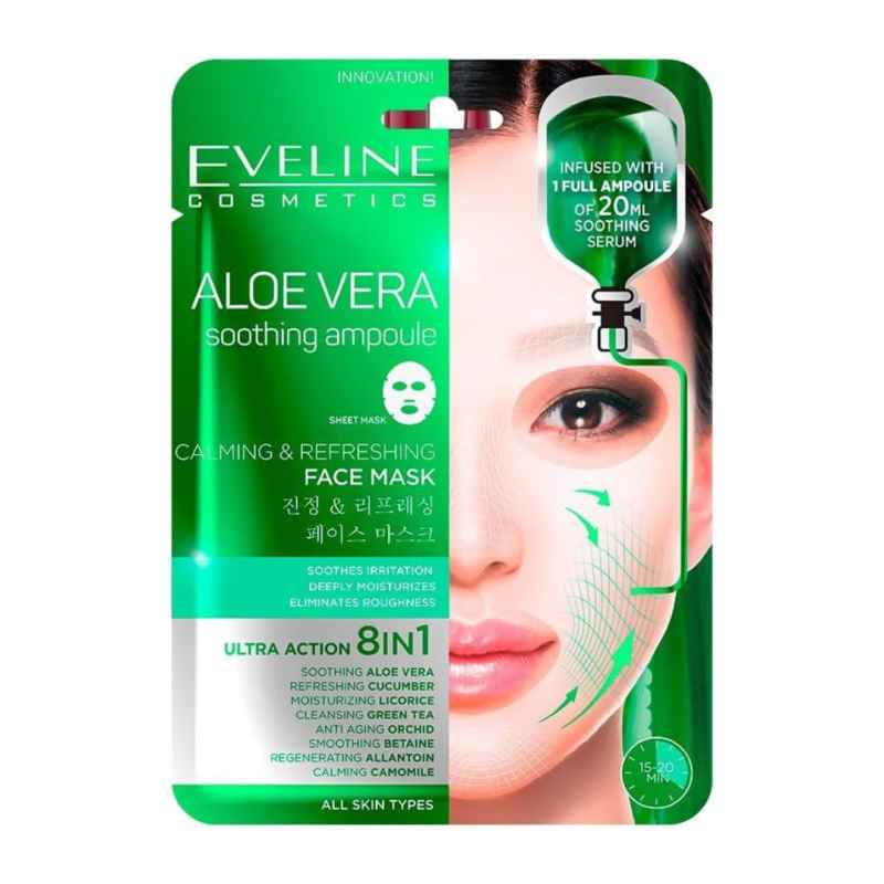 Mascarilla facial en hoja calmante y refrescante aloe vera - Eveline Mascarilla facial en hoja calmante y refrescante aloe vera - Eveline