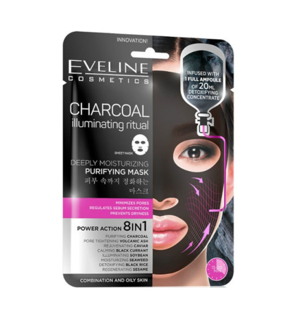 Mascarilla facial en hoja hidratante y purificante de carbón - Eveline