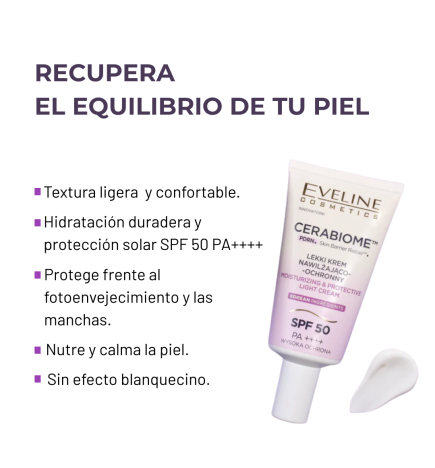 Crema de hidratación y reparación facial. Cerobiome. SPF 50 - Eveline (30 ml)