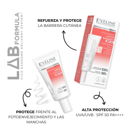 Crema facial fotoprotectora SPF 50. Lab formula. Refuerza la barrera lipídica - Eveline (40 ml)
