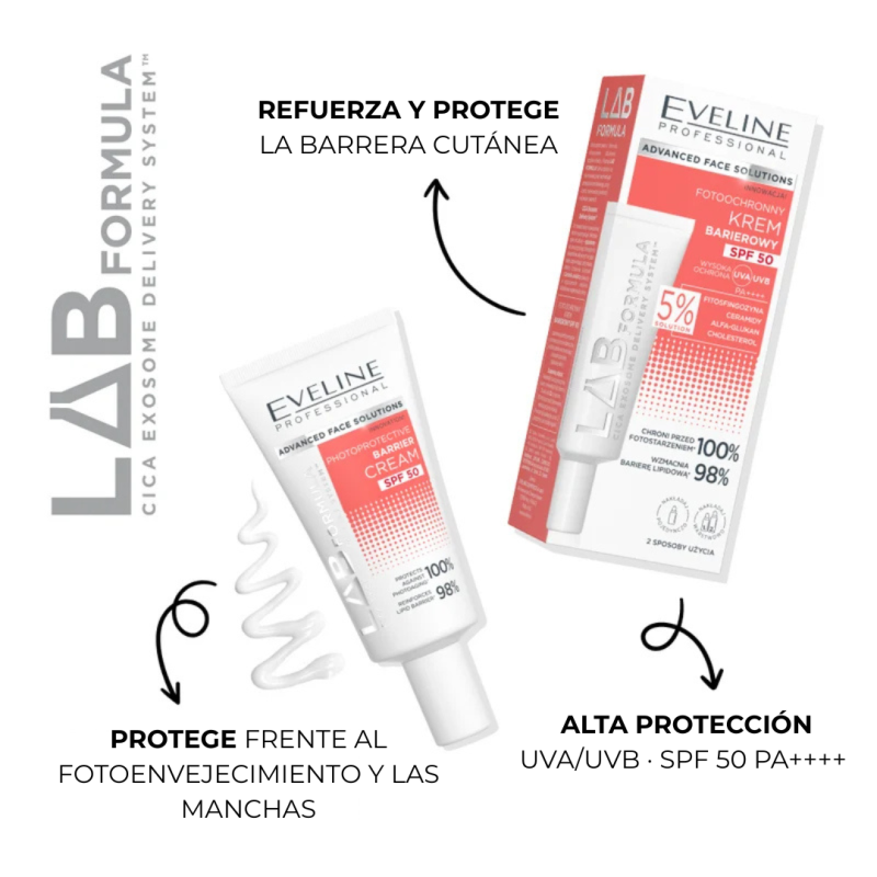 Crema facial fotoprotectora SPF 50. Lab formula. Refuerza la barrera lipídica - Eveline (40 ml) Crema facial fotoprotectora SPF 50. Lab formula. Refuerza la barrera lipídica - Eveline (40 ml)