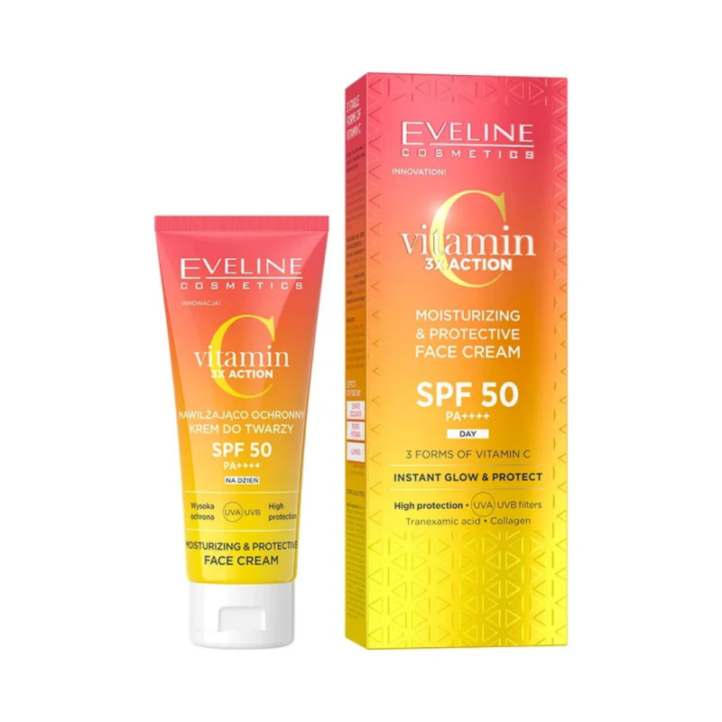Crema facial hidratante y protector solar SPF 50+. Vitamin C, triple acción. - Eveline (30 ml) Crema facial hidratante y protector solar SPF 50+. Vitamin C, triple acción. - Eveline (30 ml)
