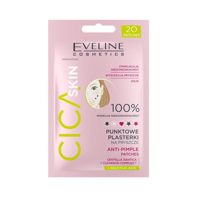 Parches antiacné. Estrellas y corazones. Cica Skin - Eveline (20 uds) Parches antiacné. Estrellas y corazones. Cica Skin - Eveline (20 uds)