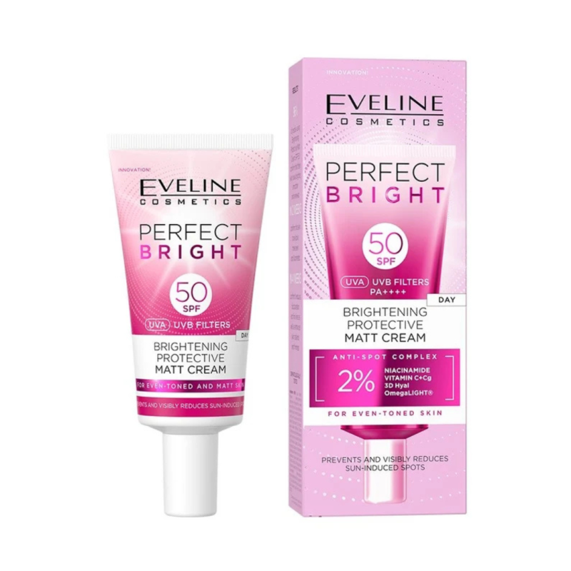 Crema facial - Día. Protector matificante SPF 50. Perfect bright - Eveline (30 ml)