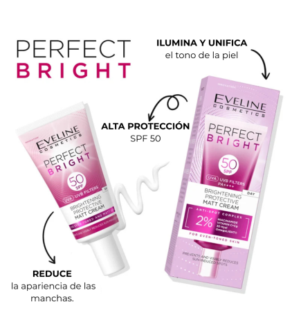 Crema facial - Día. Protector matificante SPF 50. Perfect bright - Eveline (30 ml)