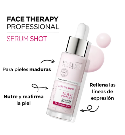 Sérum facial shot Multipéptidos. Rejuvenecedor para rostro, cuello y escote - Eveline (30 ml)