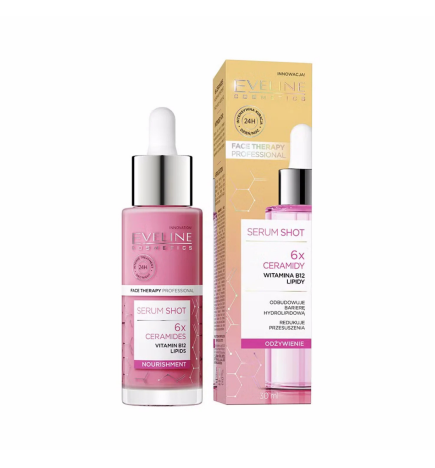 Sérum facial shot 6X Ceramidas nutritivo para rostro, cuello y escote - Eveline (30 ml)