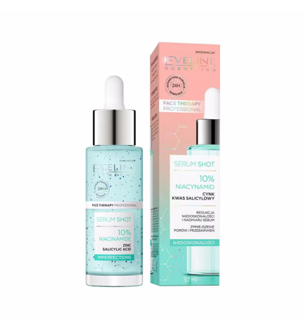 Sérum facial shot 10% Niacinamida. Anti imperfecciones para cara, cuello y escote - Eveline (30 ml)