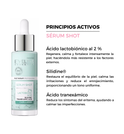 Sérum facial shot 2% Ácido lactobiónico. Reafirmante para combatir el enrojecimiento y la vascularización - Eveline (30 ml)