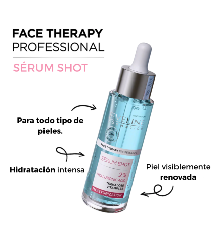 Sérum facial shot 2% Ácido hialurónico. Hidratante para rostro, cuello y escote - Eveline (30 ml)