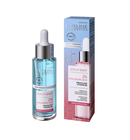 Sérum facial shot 2% Ácido hialurónico. Hidratante para rostro, cuello y escote - Eveline (30 ml)