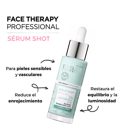 Sérum facial shot 2% Ácido lactobiónico. Reafirmante para combatir el enrojecimiento y la vascularización - Eveline (30 ml)