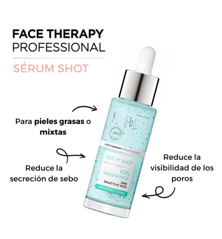 Sérum facial shot 10% Niacinamida. Anti imperfecciones para cara, cuello y escote - Eveline (30 ml)
