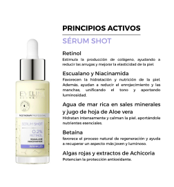 Sérum facial shot 0.2% Retinol. Antiarrugas para cara, cuello y escote - Eveline (30 ml)