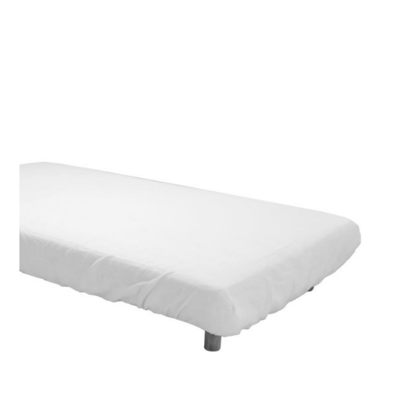 Sábana blanca en TNT de polipropileno plastificado ajustable (95cm x 220cm) Sábana blanca en TNT de polipropileno plastificado ajustable (95cm x 220cm)