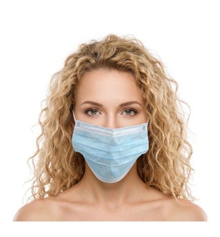 Mascarilla Higiénica azul triple capa con elásticos en TNT de Polipropileno (50 uds)