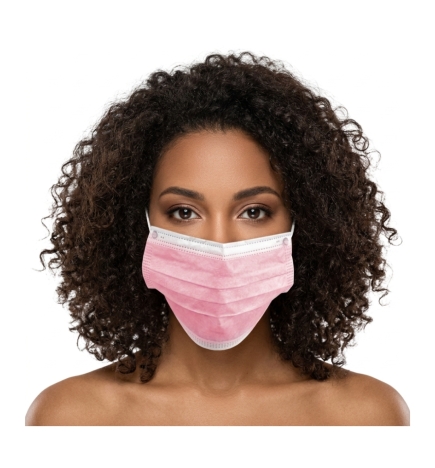 Mascarilla Higiénica rosa triple capa con elásticos en TNT de Polipropileno (50 uds)