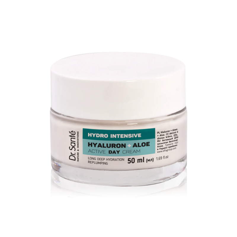 Crema de día activa HYDRO INTENSIVE. Hidratación Profunda y Duradera. Ácido Hialurónico + Aloe - Dr. Santé (50 ml)