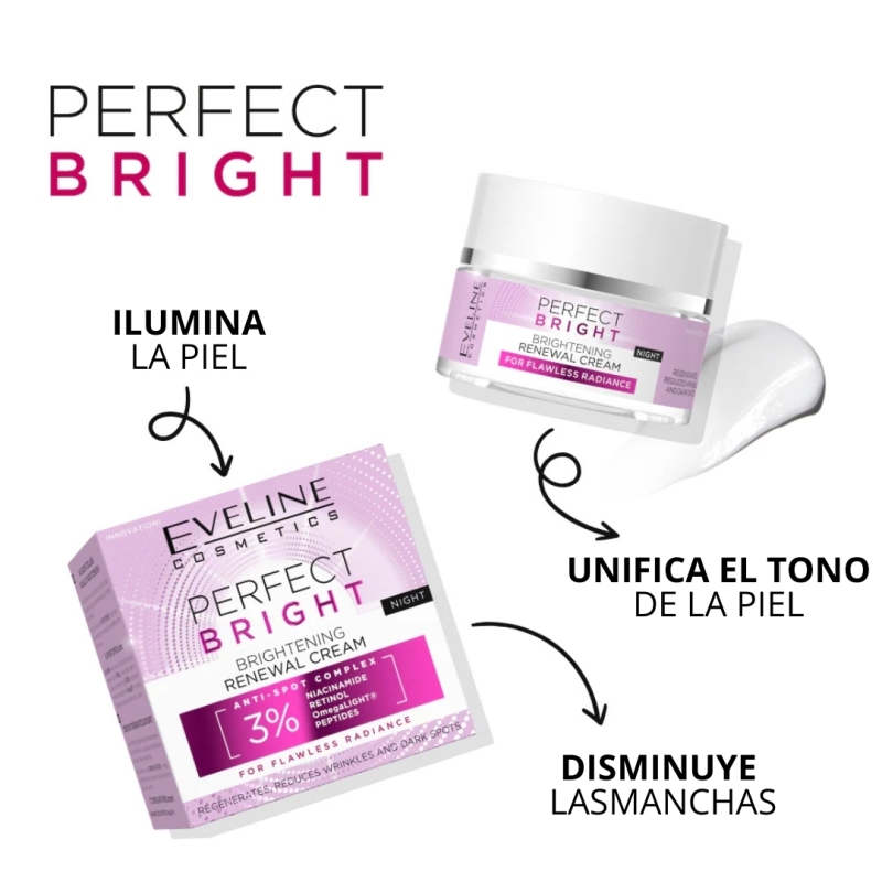 Crema NOCHE renovadora/iluminadora Perfect bright - Eveline (50 ml) Crema NOCHE renovadora/iluminadora Perfect bright - Eveline (50 ml)