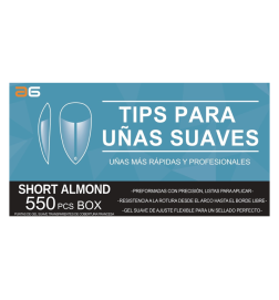 Tips de Gel Suave Transparentes – Forma Almendra Corta – Asuer (550 und)