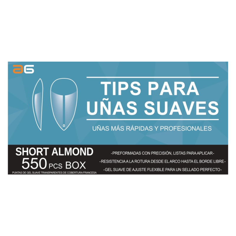 Tips de Gel Suave Transparentes – Forma Almendra Corta – Asuer (550 und) Tips de Gel Suave Transparentes – Forma Almendra Corta – Asuer (550 und)