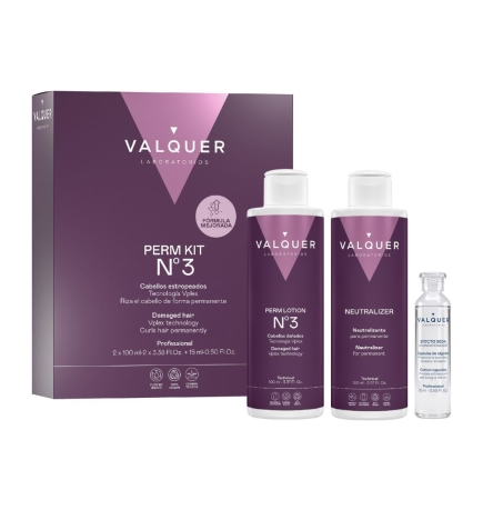 Kit Profesional para Permanente Nº3 - Cabello Dañado | Recupera, Riza y Repara - Valquer (2x100 ml +15 ml)