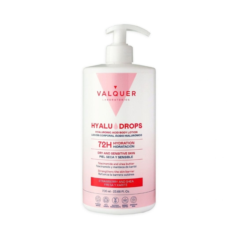 Valquer Hyaludrops Loción Corporal Fresa y Karité – Hidratación 72H - 700 ml