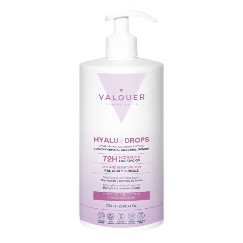 Valquer Hyaludrops Loción Corporal Coco y Algodón – Hidratación 72H - 700 ml