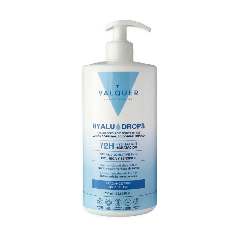 Valquer Hyaludrops Loción Corporal sin perfume – Hidratación 72H - 700 ml